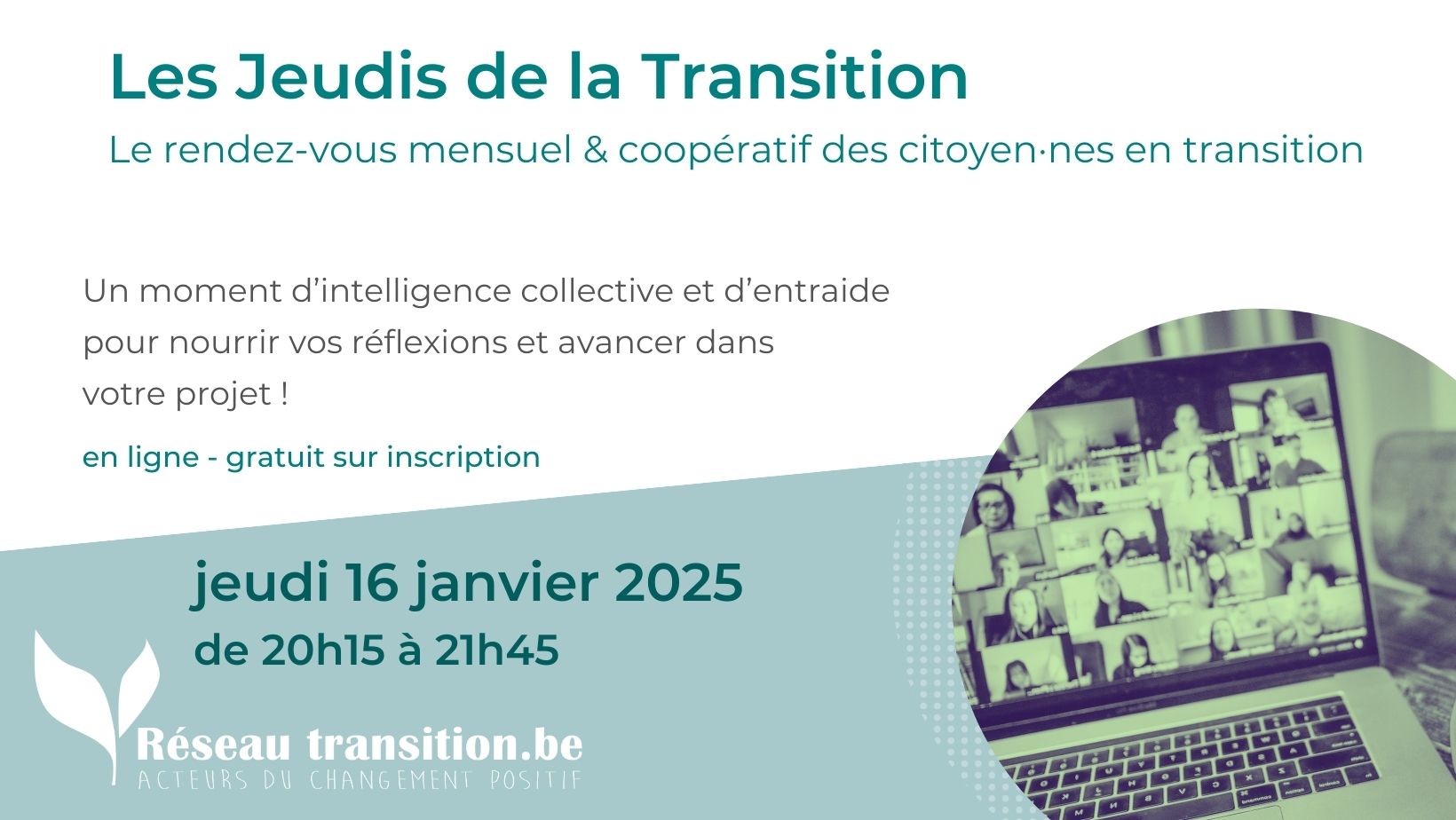 Jeudi de la Transition : rencontre support en ligne - 16 janvier 2025